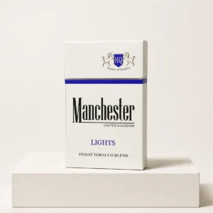 Manchester Light Blue packaging photographed for a neutral product reference entry page