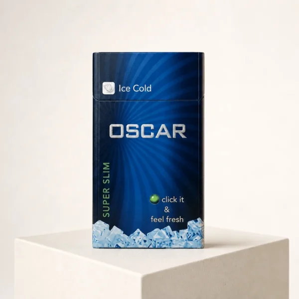 Oscar Super Slim Ice Cold packaging photographed for a neutral product reference entry page